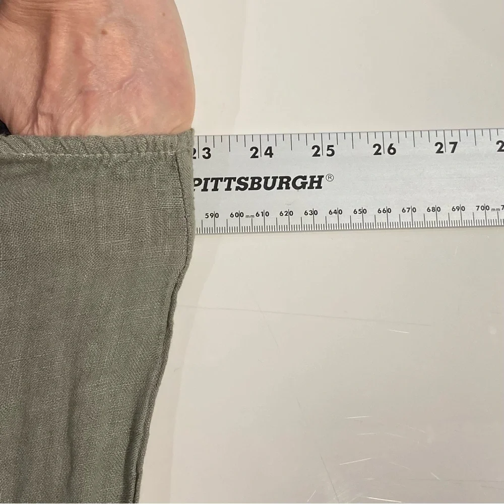 nwot BEACHWOOD BABY Jumpsuit One-Size Linen ITALY Olive Oversized Wide RuchStrap - Picture 8 of 11